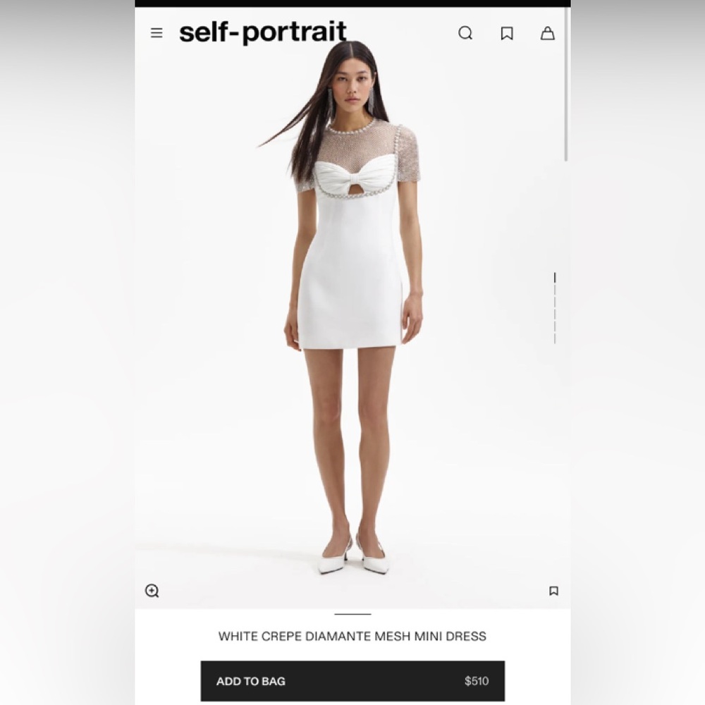 Self Portrait WHITE CREPE DIAMANTE MESH MINI DRESS